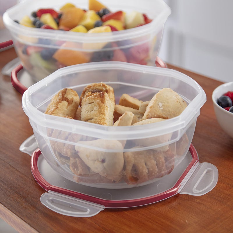 Sterilite Ultra-Seal 2.5 Qt Bowl, Airtight Food Storage Container, Plastic, Latching Lid, Microwave and Dishwasher Safe, Clear With Red Gasket, 4-Pack - Image 4